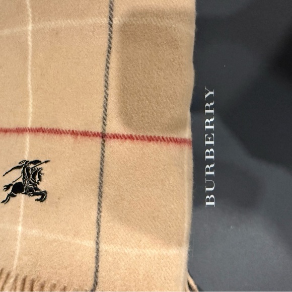 Burberry Tan and Red Plaid Wool Scarf - Picture 1 of 4